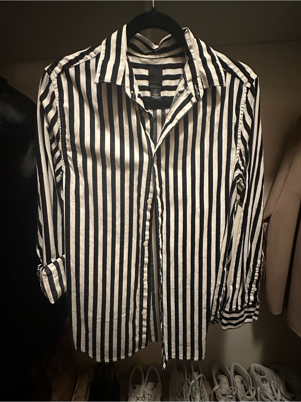 H&M Black and White Striped Button-Down Shirt